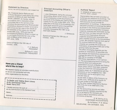 Statement by Directors, Auditor's Report and information on how to donate