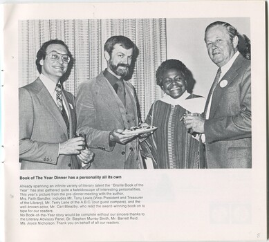 Tony Lewis, Terry Lane, Faith Bandler and Carl Bleazby at the Braille Book of the Year pre-dinner meeting 