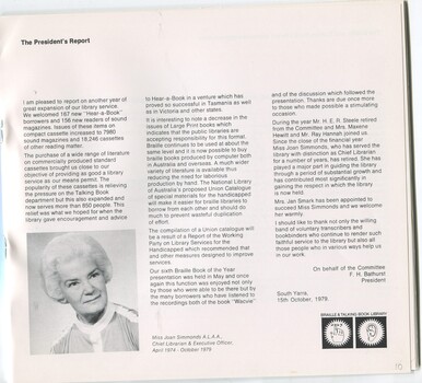 President's Report and portrait of Joan Simmonds