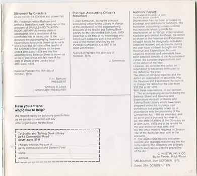 Statement by Directors and Auditors Report, and information on how to donate