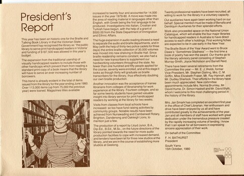 President's Report and image of Jan Smark in the cassette library