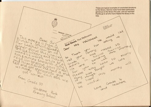 Two letters from Primary Schoolers who visited the library