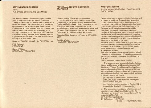 Statement by directors and Auditor's report