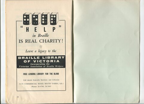 Advertisement for leaving a legacy to the Braille Library of Victoria