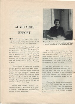 Auxiliaries report and picture of Mrs G Leeson, Auxiliary Organiser at her desk
