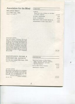 Balance sheet showing liabilities and expenditure