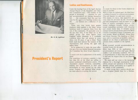President's report with portrait of H.M. Lightfoot viewing paperwork