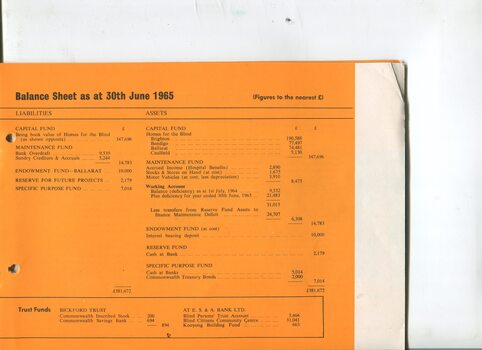 Balance sheet showing liabilities and assets