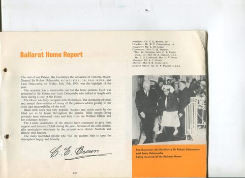 Ballarat home report with picture of Governor General Sir Rohan Delacombe and Lady Delacombe during their visit