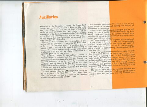 Discussion of activities undertaken by Auxiliaries and need for younger people to join