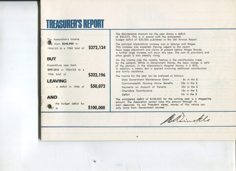 Treasurer's report with clear explanation of budget deficit