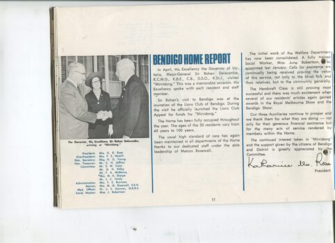 Bendigo Home report with image of Governor General Sir Rohan Delacombe meeting Kitty Rose and a man