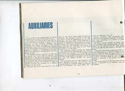 Overview of Auxiliary activities throughout the year