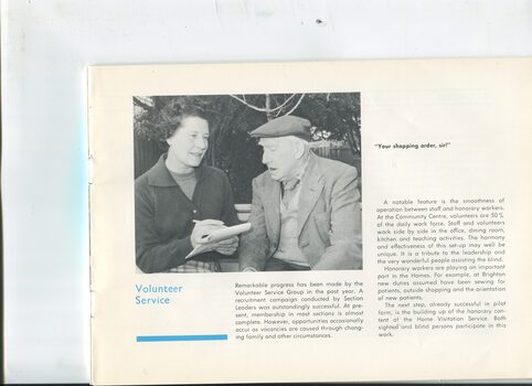Overview of Voluntary Service and image of man speaking to a woman who holds a pen and paper