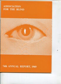 Image of eye in swirling vortex with outline of person in coat with white cane in the middle