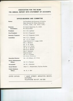 List of Office Bearers, Committee and Senior staff
