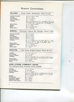 List of Branch Committee and senior staff at each centre