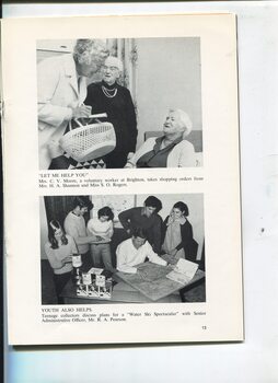 Photographs of Mrs C. Moore taking shopping orders from Mrs H Shannon and S. Rogers and teen collectors plan routes with R.A Pearson