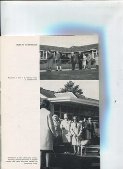 Images of nursing home residents following a string line and people at Community Centre using dogs and canes