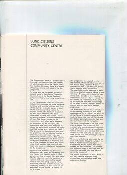 Overview of activities undertaken at the Blind Citizens Community Centre