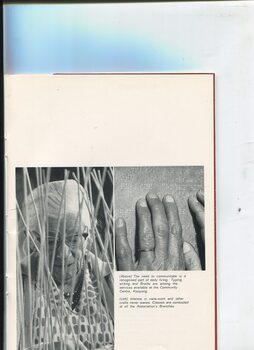 Elderly woman working behind a cane item and older hands read Braille