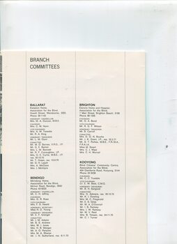 List of Branch Committee members at Ballarat, Bendigo, Brighton and Kooyong
