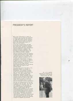 President's report outlining activities and challenges over the past year with image of H.M. Lightfoot