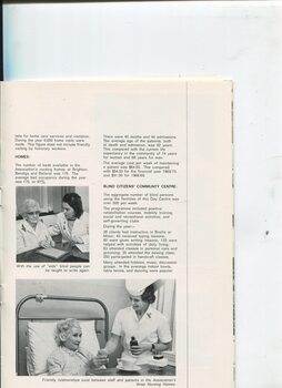 Nurse handing medicine to a patient and a women using a Millard frame for writing, with a support worker
