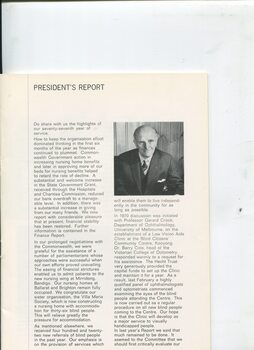 President's report outlining activities and challenges over the past year with portrait of H.M. Lightfoot
