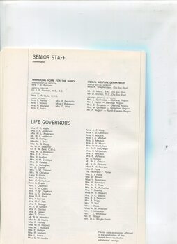 List of Senior Staff at all branches and Life Governorships awarded