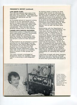 President’s report with overview of achievements and challenges throughout the year. Man sits as a renal dialysis machine at Shepparton.