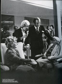 Hon. Philip Lynch chats with elderly females in the George Vowell Centre