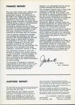 Finance report signed by the Treasurer and Auditors' report