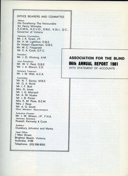 Title page of annual report with office bearers and committee list