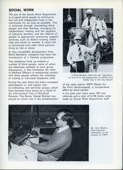 A blind man holds the bridle of Gendarme, a police horse.  John Machin works a console at 3RPH