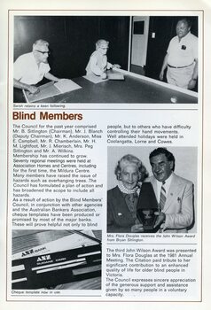 Two members play swish with a man looking on.  ANZ cheque template.  Flora Douglas receives John Wilson award from Bryan Sitlington.