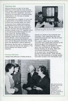 Closed circuit tv display.  Jane Duncanson and Diana Jones present Life Governor certificates to Mr and Mrs Burns at Elanora.