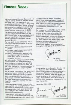 Finance report signed by Treasurer and Executive Director