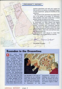 Ralph Nicholls explains an aboriginal art work to Norma Allan at Essendon.