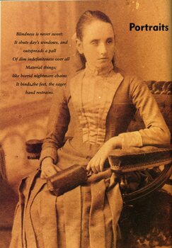 Tilly Aston as a girl, seated and holding a small bag.