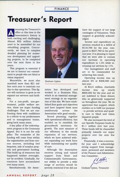 Treasurer's report with portrait of Graham Upton