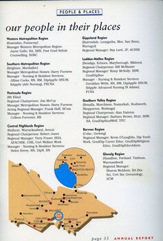 AFB managerial office staff listing.  Map of Victoria showing office locations.