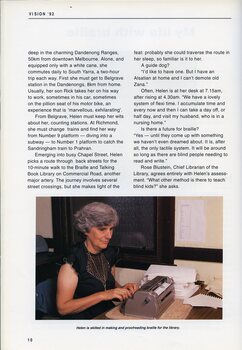 Helen Hall at work, typing on a Duxbury brailler.