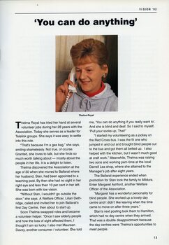 Thelma Royal smiling while holding a telephone to her ear.
