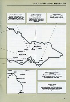 Continuation of list of regional managers.  Map of Victoria showing centres.