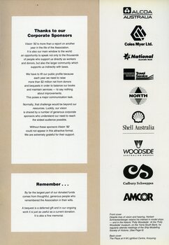 Thanks to supporters and advice on how to support.  There is a back flap with the logos of companies who have been major sponsers.