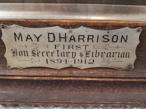 Nameplate for framed photograph of May Harrison