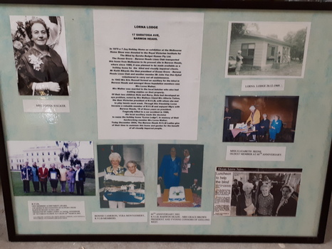 Poster size board with various pictures and writing about Lorna Lodge