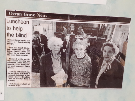 Newspaper clipping showing 3 elderly women, part of the organising committee for a community luncheon