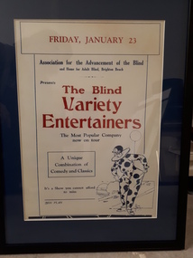 Variety show poster with clown wearing black and white polka dot suit